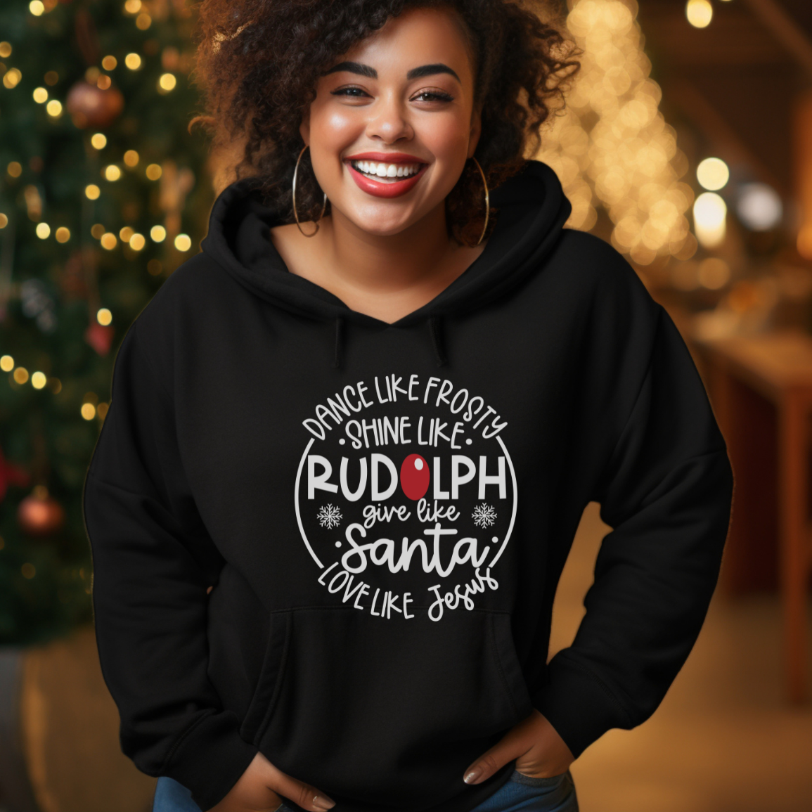 Dance Like Frosty Love Like Jesus Hoodie (White Print)
