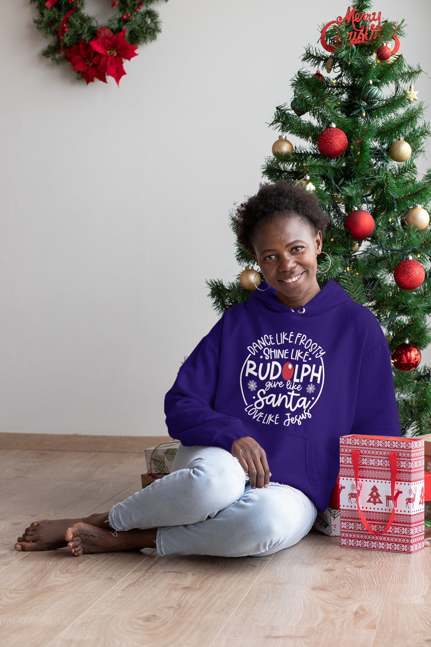 Dance Like Frosty Love Like Jesus Hoodie (White Print)