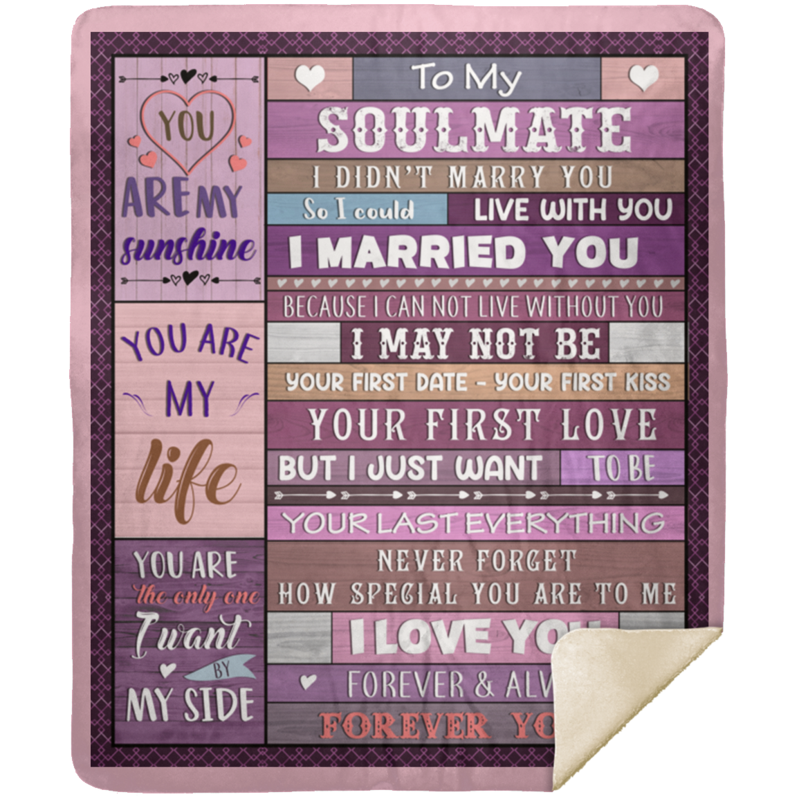 To My Soulmate/Soulmate Gift-Pink/Purple Collage w/border: Premium Mink Sherpa Blanket 50x60