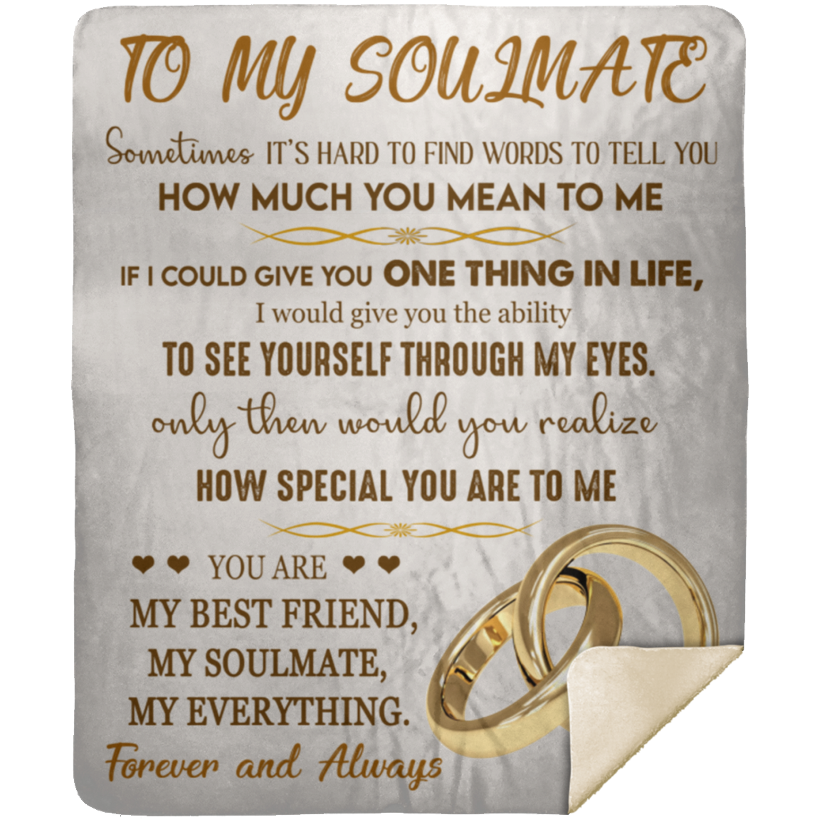 To My Soulmate/Soulmate Gift-Gold Rings: Premium Mink Sherpa Blanket 50x60
