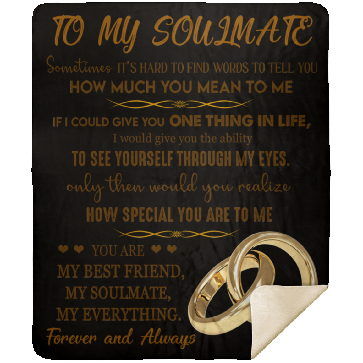 To My Soulmate/Soulmate Gift-Gold Rings: Premium Mink Sherpa Blanket 50x60