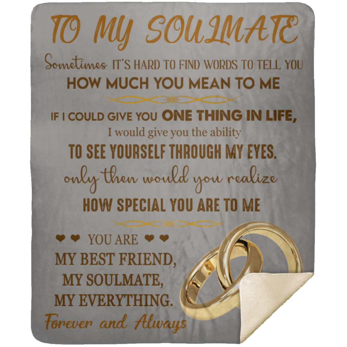 To My Soulmate/Soulmate Gift-Gold Rings: Premium Mink Sherpa Blanket 50x60