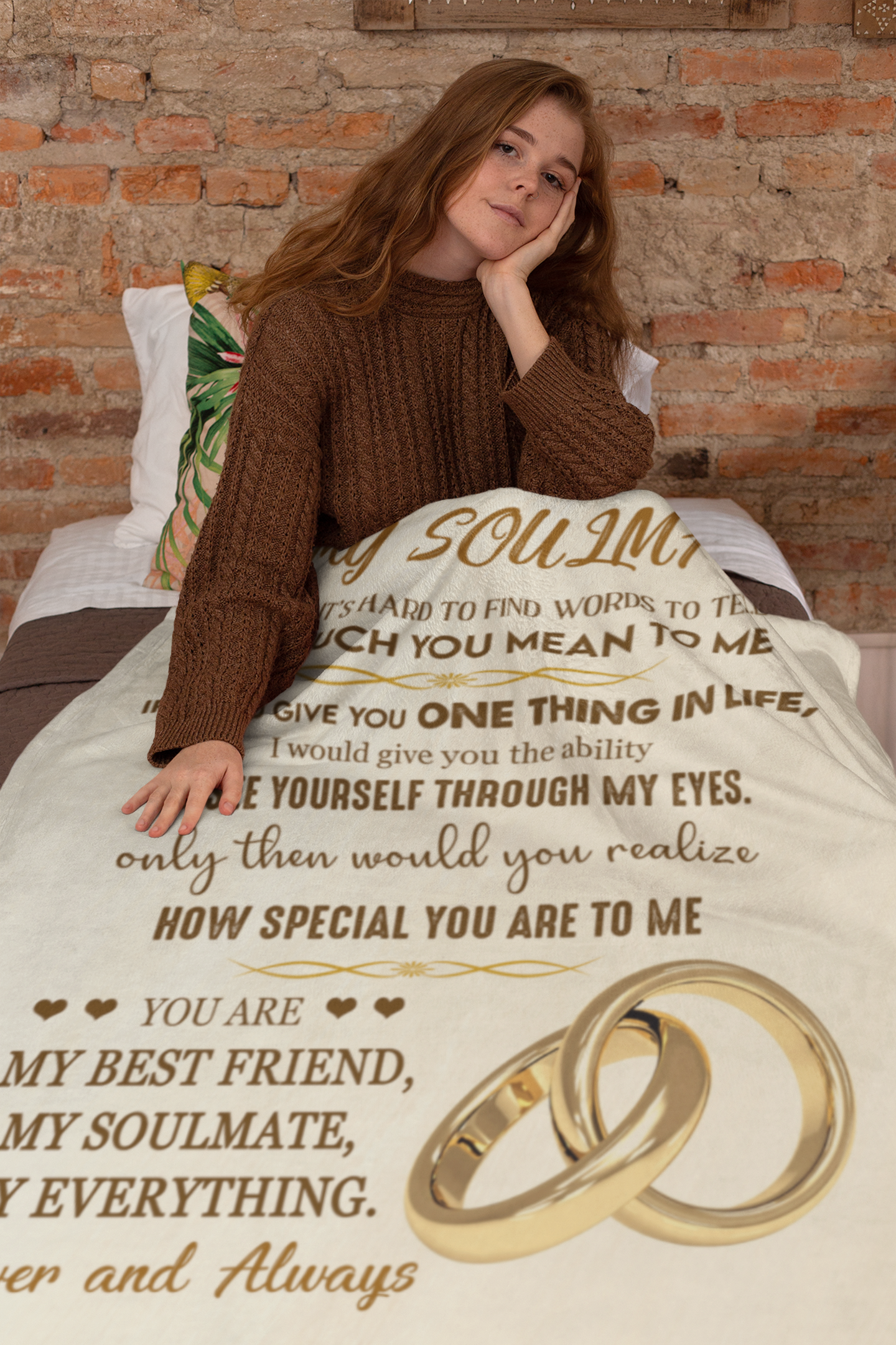 To My Soulmate/Soulmate Gift-Gold Rings: Premium Mink Sherpa Blanket 50x60