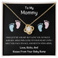 To My Mommy Love Knot Necklace (Pink and Blue Feet)