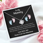 To My Mommy Love Knot Necklace (Pink and Blue Feet)