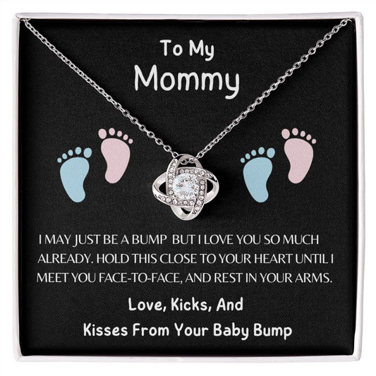 To My Mommy Love Knot Necklace (Pink and Blue Feet)